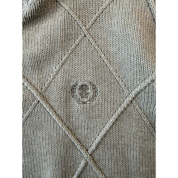 IZOD Cotton Sweater Men Medium Crew Neck Pintuck Diamond Knit Neutral Tone 90s - Picture 3 of 8
